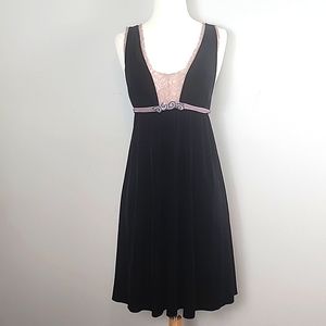 SzL Free People Black Velvet Lace Trim Slip Dress